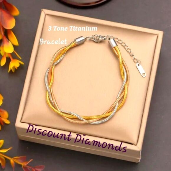 18K Yellow Gold, Rose Gold,  & White Gold Titanium 3 Blade Bracelet - Picture 1 of 4